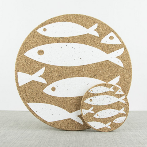 Liga Cork Placemats/Coasters-Fish WHT