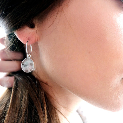 Decadorn Earrings-Mini Circle Hoop Earrings-Kiwi Jasper Silver