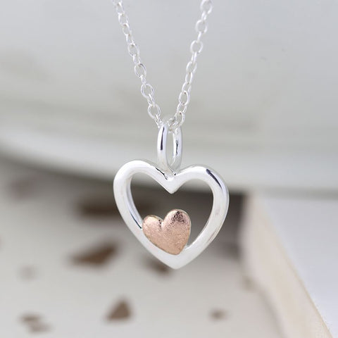 PM Rose Gold & Sterling Silver Double Heart Necklace