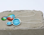 Lisa Marsella Long Decending Double Dome Earrings - Orange Lime & Turquoise