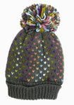 PM Grey Lined Knit Multicolour Pom Pom Winter Hat